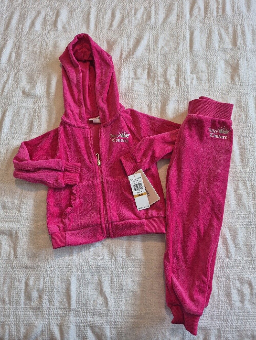 Juicy Couture girls 3T pink velour full zip up jacket & matching pants NEW